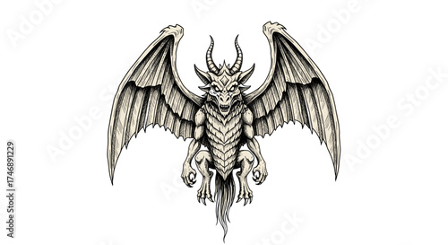 Fierce Winged Dragon with Yellow Eyes Ready to Strike a Pose