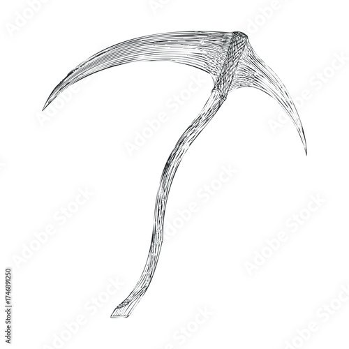 Unique hand drawn scythe design for agricultural themes. Vector hand drawn illustration