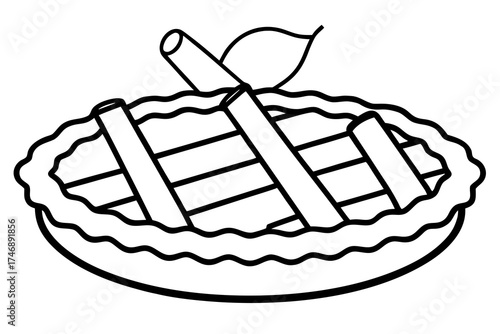 line art Apple pie with cinnamon sticks, autumn dessert element, silhouette vector illustration