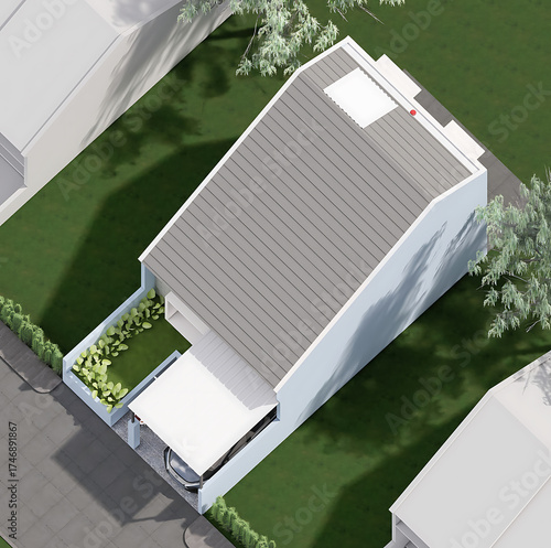 Modern Minimalist House Isometric Aerial View Architecture Rendering