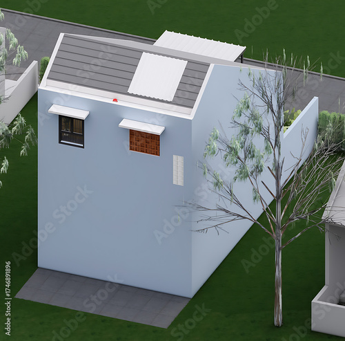 Minimalist Modern House Facade Architecture Rendering with Greenery Elements
