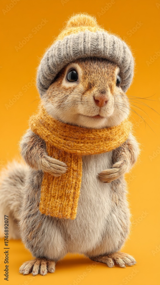 Obraz premium Forest's fashion icon: a squirrel wrapped in cozy patterns. Branding asset. Whimsical squirrel in fashion flourish: a cozy woodland tale. Visual identity. Professional look.