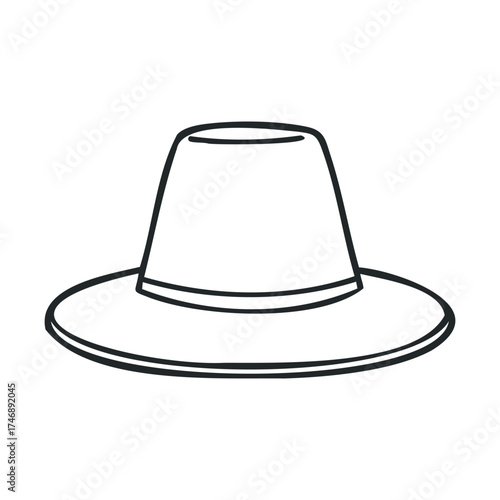 Stylish wide brim hat design for summer accessories and fashion. Vector line illustration
