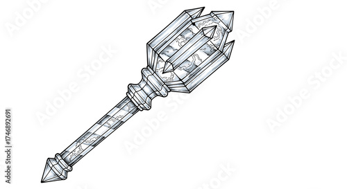 Ornate Crystal Staff Depicting Internal Energy, Mystical and Symbolic