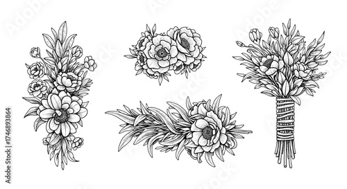 Exquisite Floral Sketch Collection: Black and White Botanical Beauty