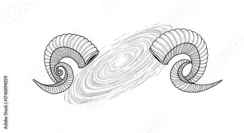 Ram Horns and Galactic Swirls, a Mystical Celestial Fusion Artwork