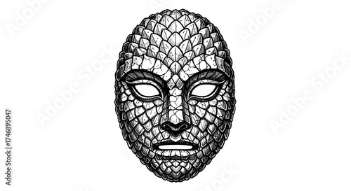Reptilian Scale Mask Illustration in Black and White Mysterious Appearance