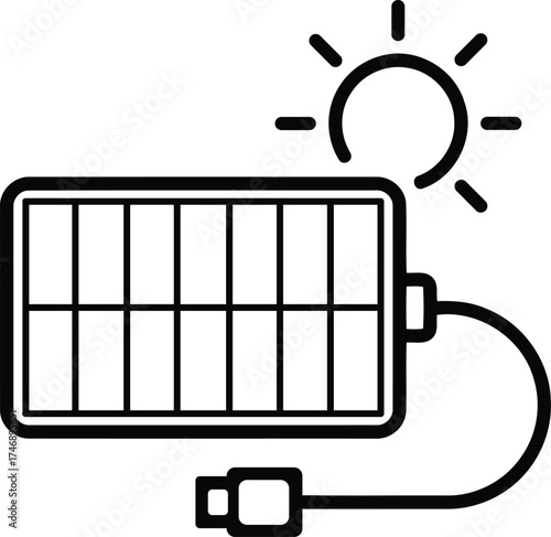 Illustration of solar panel with sun icon isolated on white background for renewable energy