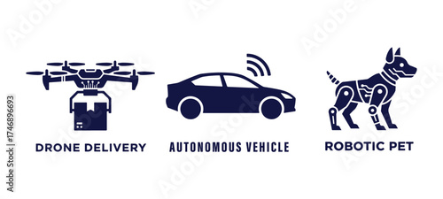 Drone Delivery Autonomous Vehicle Robotic Pet Icons Blue package