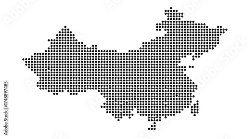 Halftone China map with dot pattern, global geography elements, digital simple travel infographics. Vector isolated concept