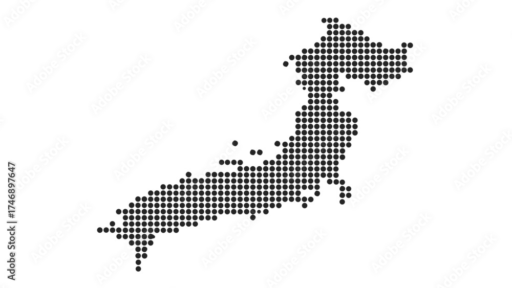 Obraz premium Halftone Japan map with dot pattern, global geography elements, digital simple travel infographics. Vector isolated concept