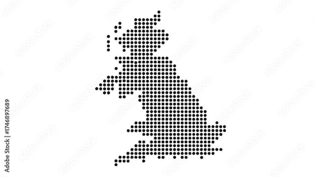 Obraz premium Halftone United Kingdom map with dot pattern, global geography elements, digital simple travel infographics. Vector isolated concept