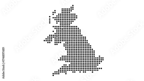 Halftone United Kingdom map with dot pattern, global geography elements, digital simple travel infographics. Vector isolated concept