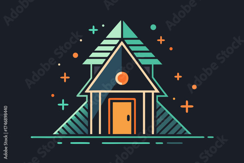 abstract haunted hut triangle roof glow fantasy vector  