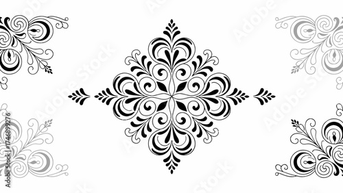 Elegant Ornamental Design in Black and White for Artistic Projects and Decoration applications providing flexibility and visual appeal with decorative floral elements