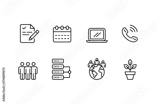 Set of business office and organization icons with modern minimalist design and professional representation for creative projects