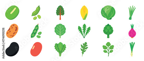 Colorful array of various vegetables in iconic illustrations