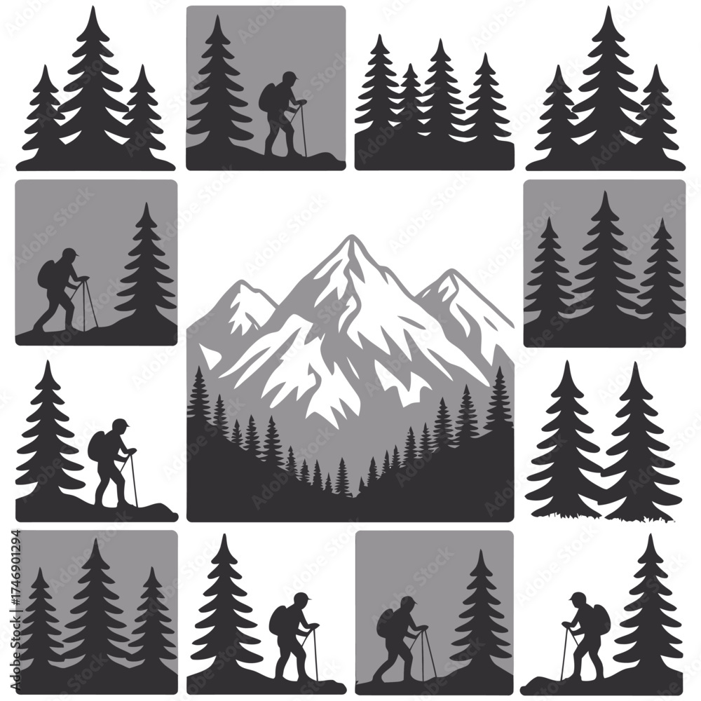 Obraz premium Christmas trees set festive winter forest illustration vector design