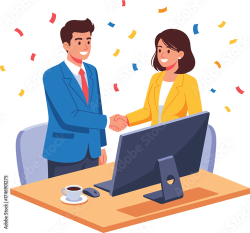 Coworkers Celebrating New Partnership — vector