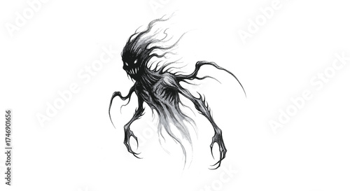 Ethereal Horror: A Spectral Monster with Glowing Eyes and Claws