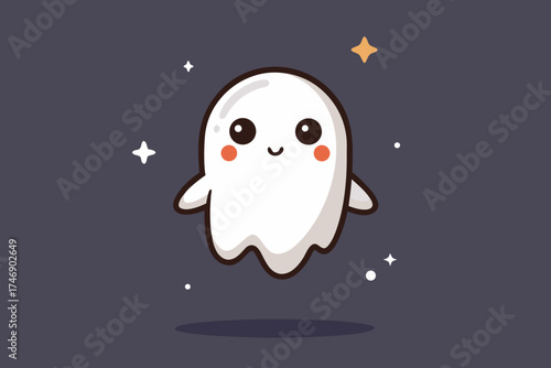 Tiny ghost spirit with pointed tail and bright stars  