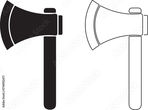 Two stylized axe icons one solid black and the other a white outline on a white background