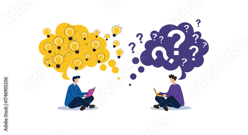 Two people sharing ideas and asking questions to find solutions.

