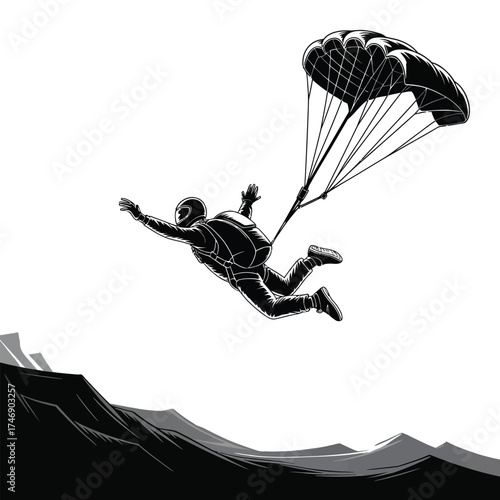 Paraglider Silhouette Vector Flying in the Sky Adventure Design