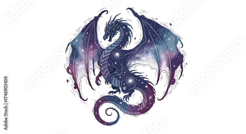 Celestial Dragon: Majestic Creature with Galaxy Wings and Cosmic Scales