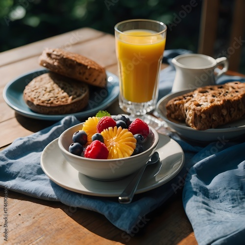 breakfast with muesli and fruits