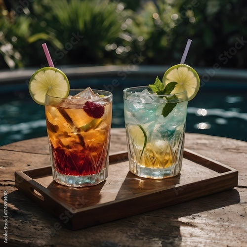 mojito cocktail on wooden table