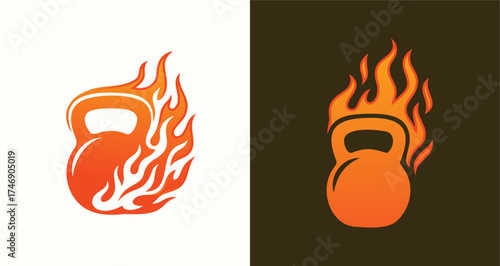 Flaming Kettlebell Fitness Gym Strength Training Logo