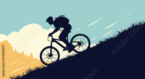 A person cycling downhill on a mountain bike. This is an illustrative image of extreme sports.

