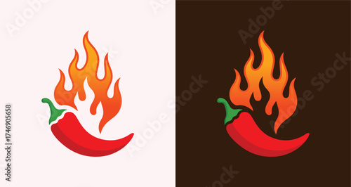 Spicy Flaming Chili Pepper Hot Food Logo