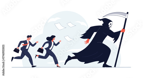 Business people running from the grim reaper.