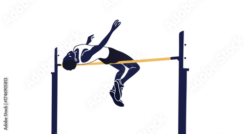 An athlete performs a high jump over a bar during a competition.

