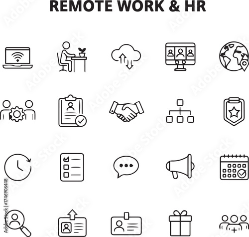 Modern icons for remote work, HR, recruitment, and productivity, a professional business toolkit.