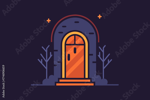 House doorway icon glowing archway soft evening light  