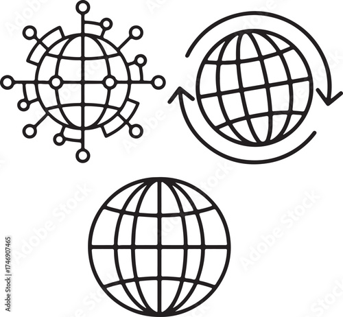 Globe vector line art icon logo