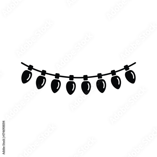 Simple black outline string lights festive decoration garland celebration party ambiance hand drawn style