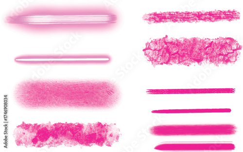 Set of pink brush strokes vector design elements for graphic design isolated on white background