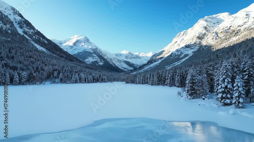 Wallpaper Mural Snow Covered Mountains and Frozen Lake in Winter Forest Torontodigital.ca