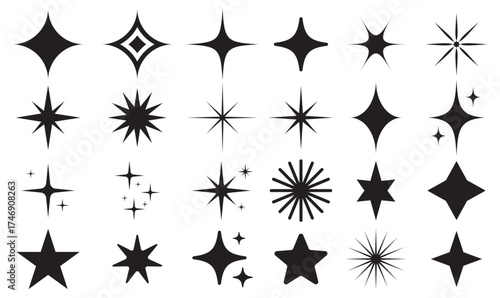 Star vector set geomatic shape black star silhouettes on white background