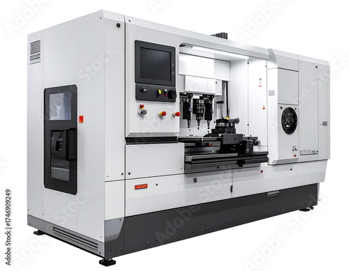 Industrial cnc machine isolated on transparent background for manufacturing processes