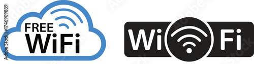 Free Wi-Fi and Wireless Internet Connection Vector Icons Set for Public Hotspot


