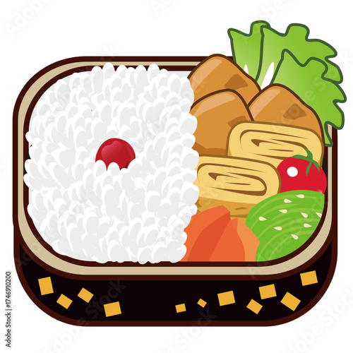 Delicious japanese bento box lunch with rice and tamagoyaki