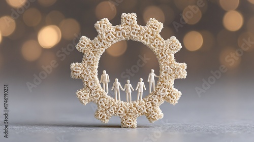 Moneyflow Automated finance ecosystem A conceptual image featuring small figures in a gear symbolizing teamwork and collaboration in a corporate setting.