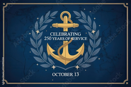 Celebrating 250 Years of United States Navy with Anchor Logo, Stars and Stripes, Military Honor and Freedom Theme