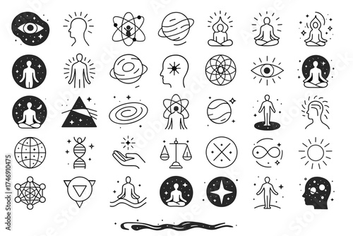 Cosmic Mind and Spiritual Enlightenment Icon Set