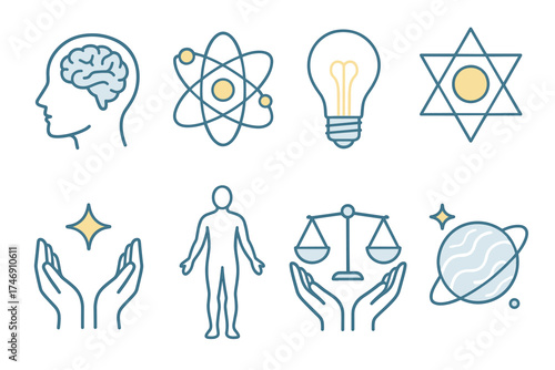Science, Philosophy, and Cosmic Harmony Icon Set